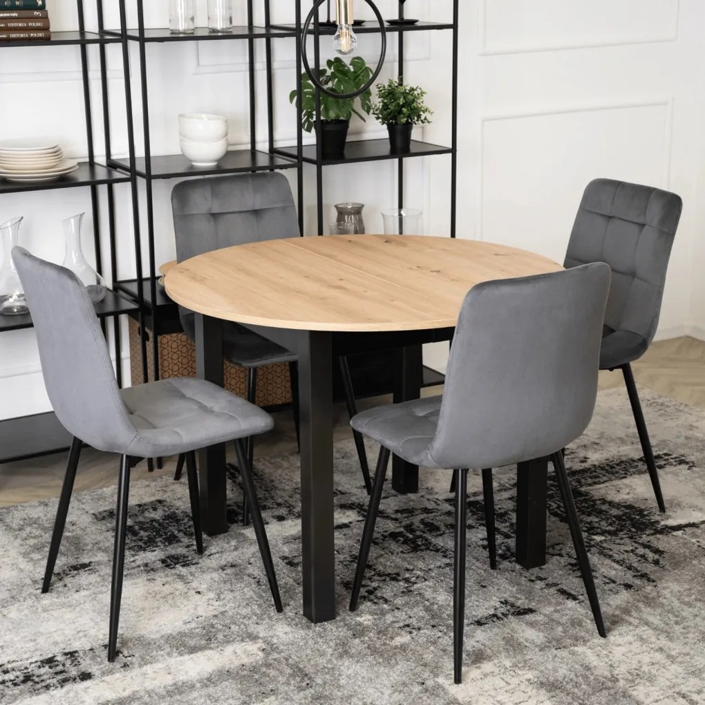 Bővíthető étkezőasztal 102–142 cm Riviera tölgy / fekete színkombinációban – HARRY