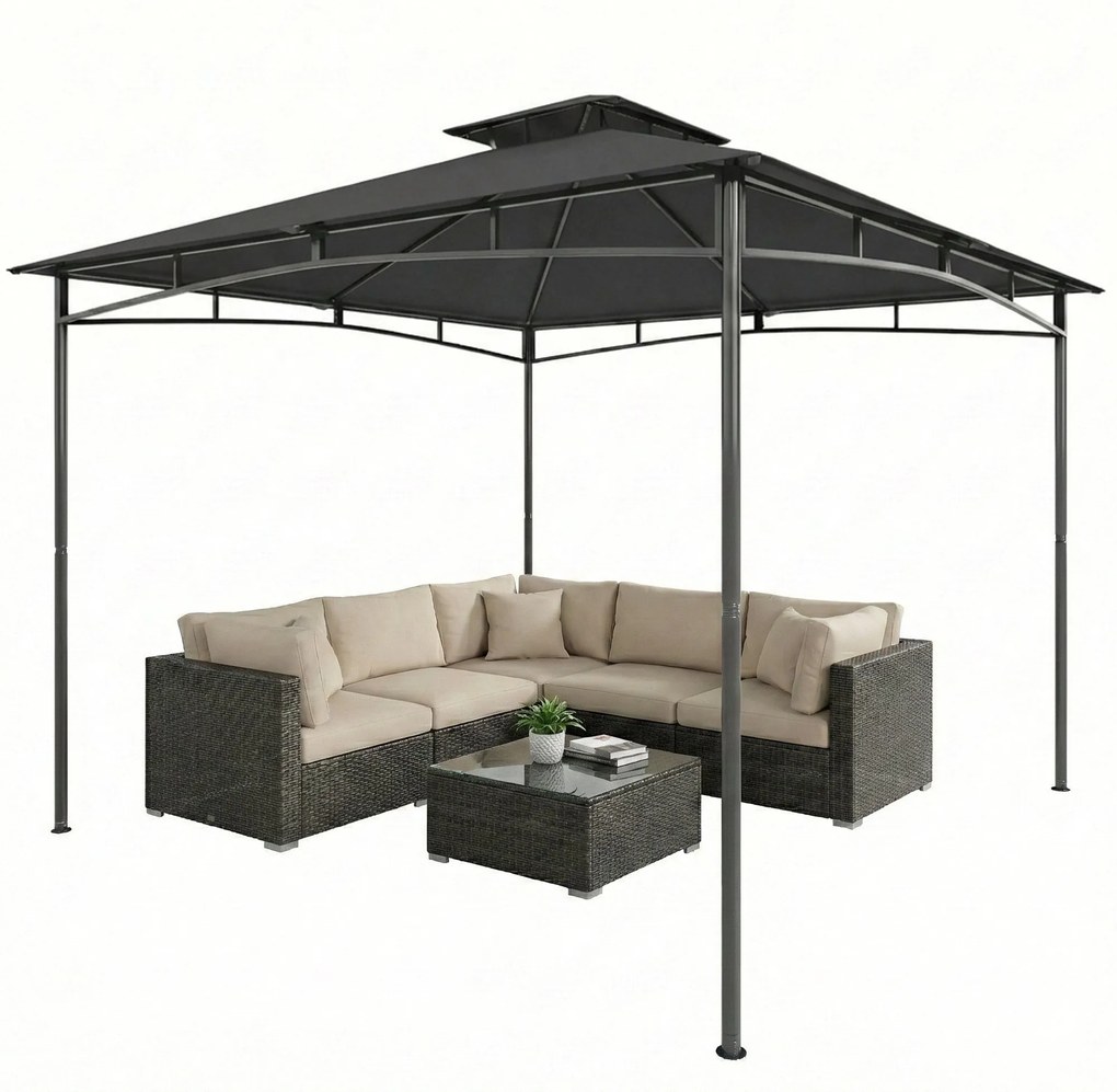 Outsunny 3 x 3 m vízálló kerti pavilon — dupla tető, kihúzható felsőrész, UPF 50+, porfestett fém | Aosom