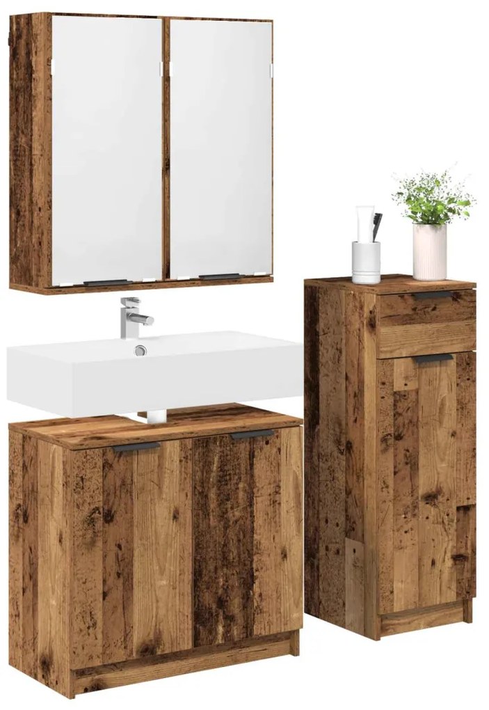 vidaXL Fürdőszoba bútor szett fiókkal ajtóval 3 pcs Öreg fa Faanyag