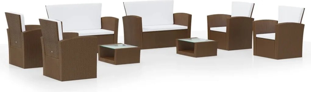 vidaXL 8 részes barna polyrattan kerti bútorszett párnákkal