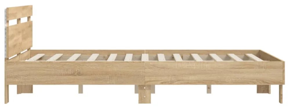 sonoma tölgy színű ágykeret fejtámlával és LED-del 150x200 cm