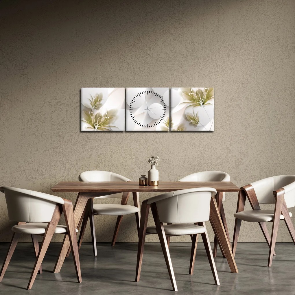 Kép - 3D körök virágokkal (órával) (90x30 cm)