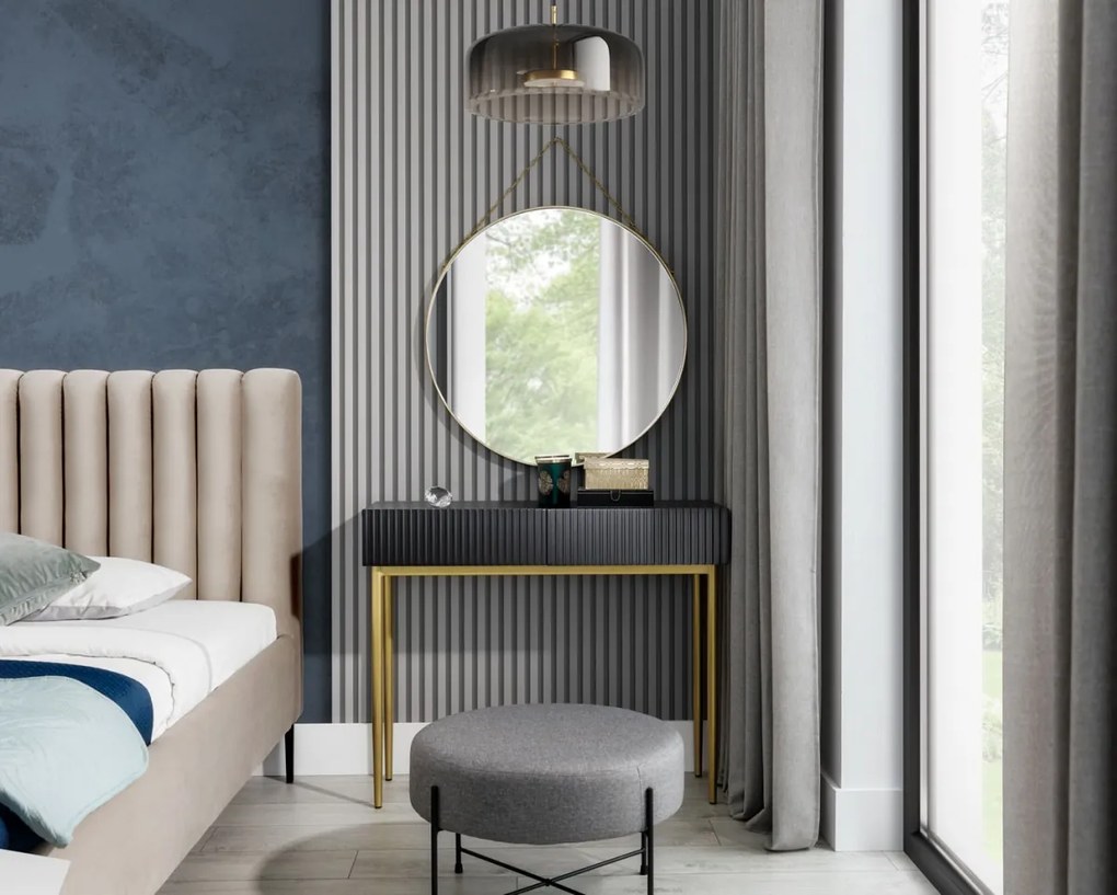 Nicole fésülködőasztal 100 cm fiókokkal - matt fekete / arany lábak