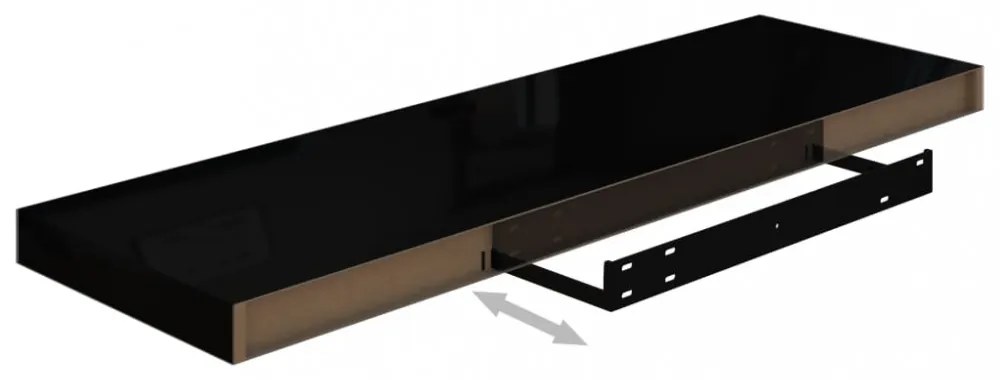 4 db magasfényű fekete MDF lebegő fali polc 80 x 23,5 x 3,8 cm