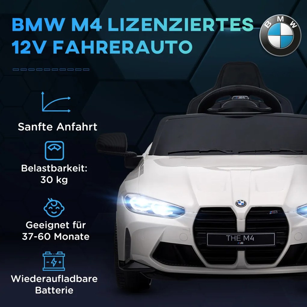 AIYAPLAY Elektromos gyerekautó BMW M4, hang és fény, 3-5 km/h, távirányítóval, fehér