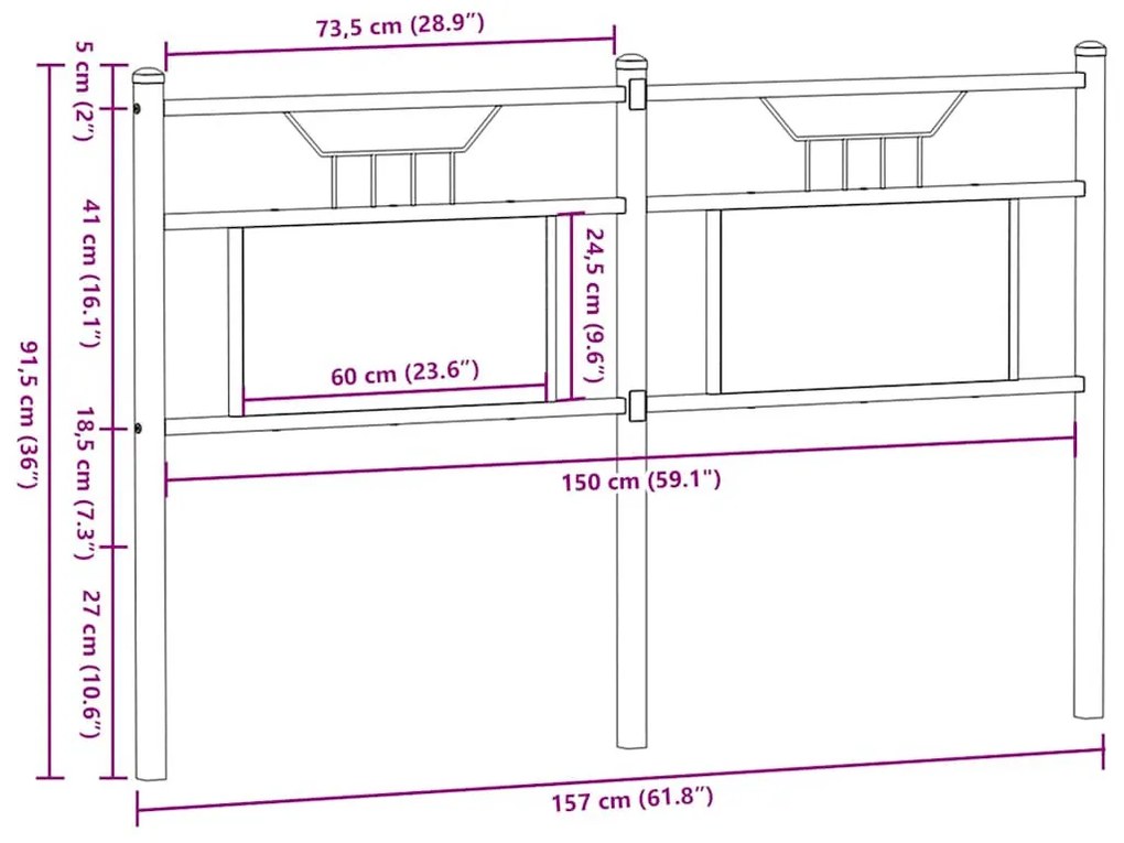 füstös tölgy színű szerelt fa és acél fejtámla 150 cm