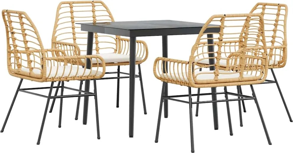 vidaXL 5 észes barna polyrattan üveg kerti étkezőgarnitúra párnával