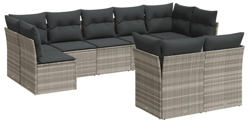 9 részes világosszürke polyrattan kerti ülőgarnitúra párnával