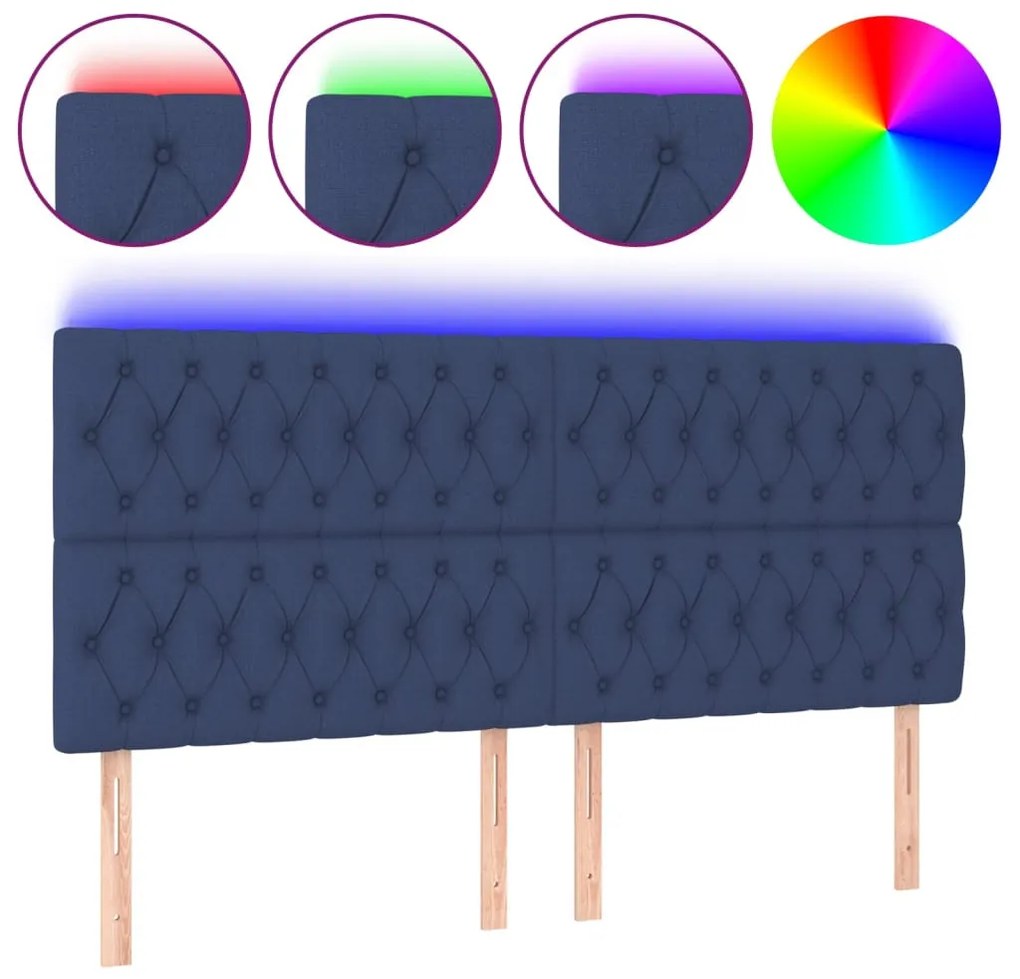 kék szövet LED-es fejtámla 180x7x118/128 cm
