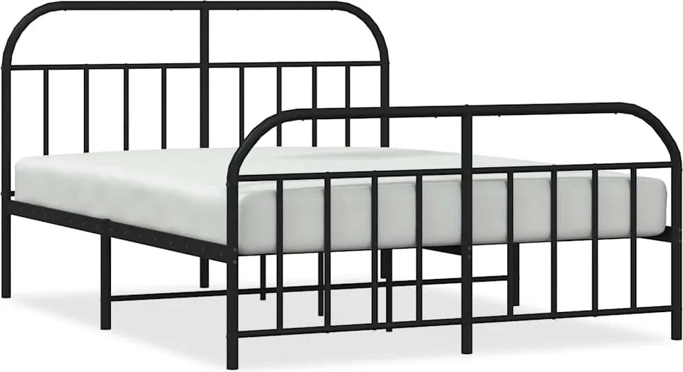 vidaXL fekete fém ágykeret fej- és lábtámlával 135 x 190 cm
