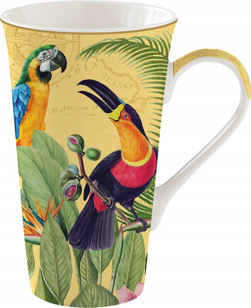 Porcelán bögre nagy 600ml egzotikus tukán motívum színes ajándék