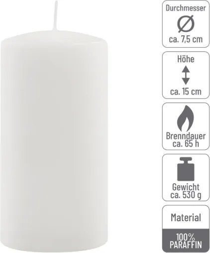 Oszlopgyertya szett 15 cm × Ø7.5 cm 4 db paraffinból fehér