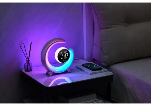 Immax 08981L - RGBW LED asztali lámpa ébresztővel, 20W, USB, dimmelhető