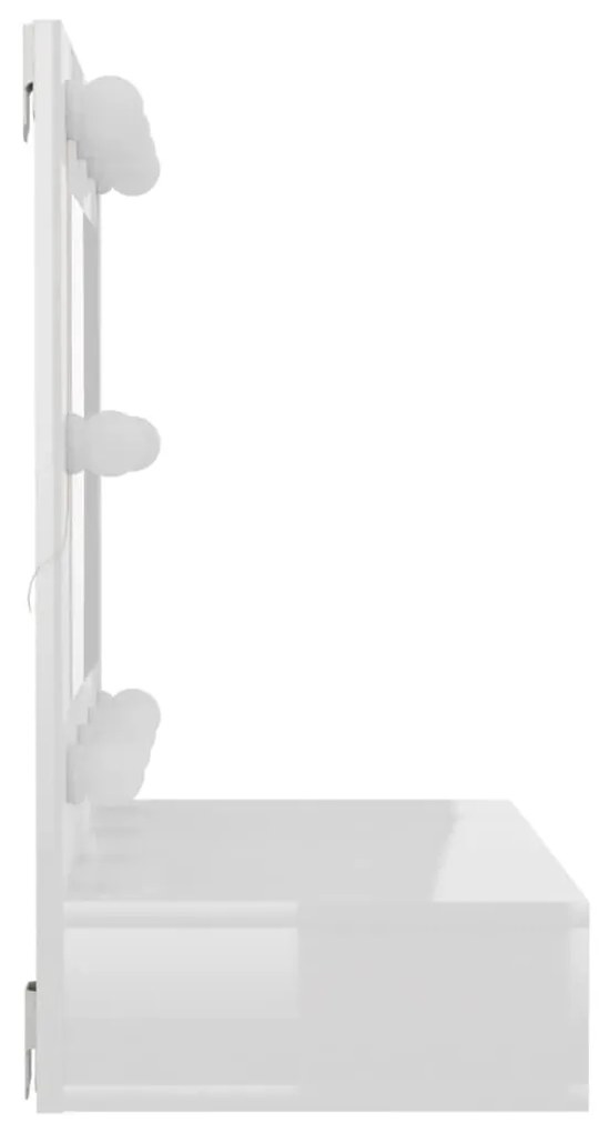 magasfényű fehér tükrös szekrény LED-ekkel 60 x 31,5 x 62 cm