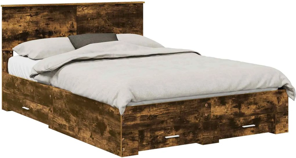 vidaXL Ágykeret fejtámlával fiókkal Füstölt tölgy 135 x 190 cm Faanyag
