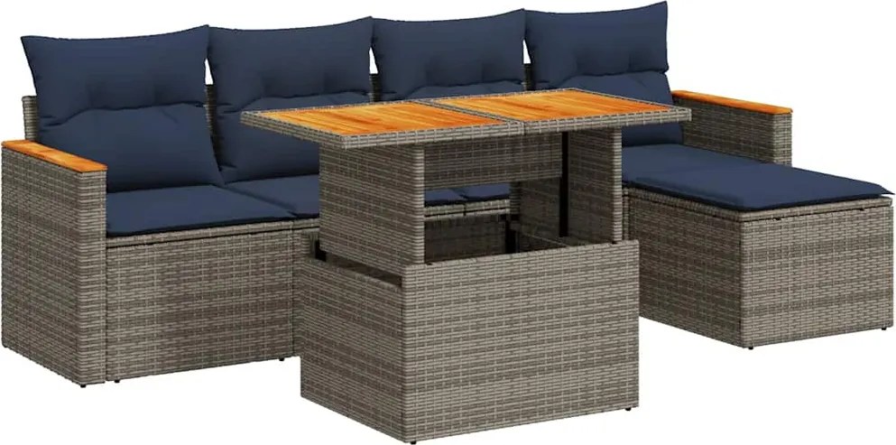 vidaXL 6 részes szürke polyrattan kerti ülőgarnitúra párnákkal