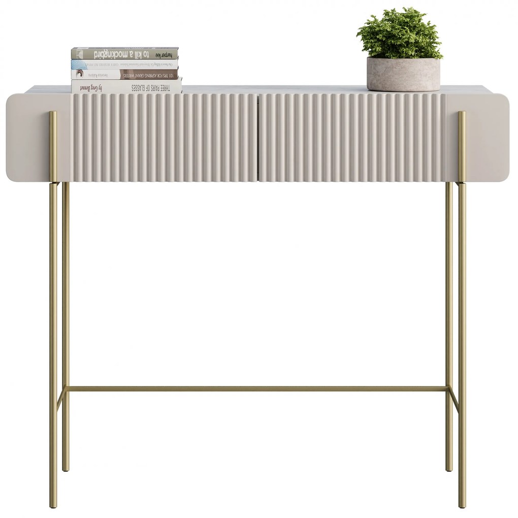 Malmi fiókos sminkasztal 100 cm - kasmír / crema bianca / arany lábak