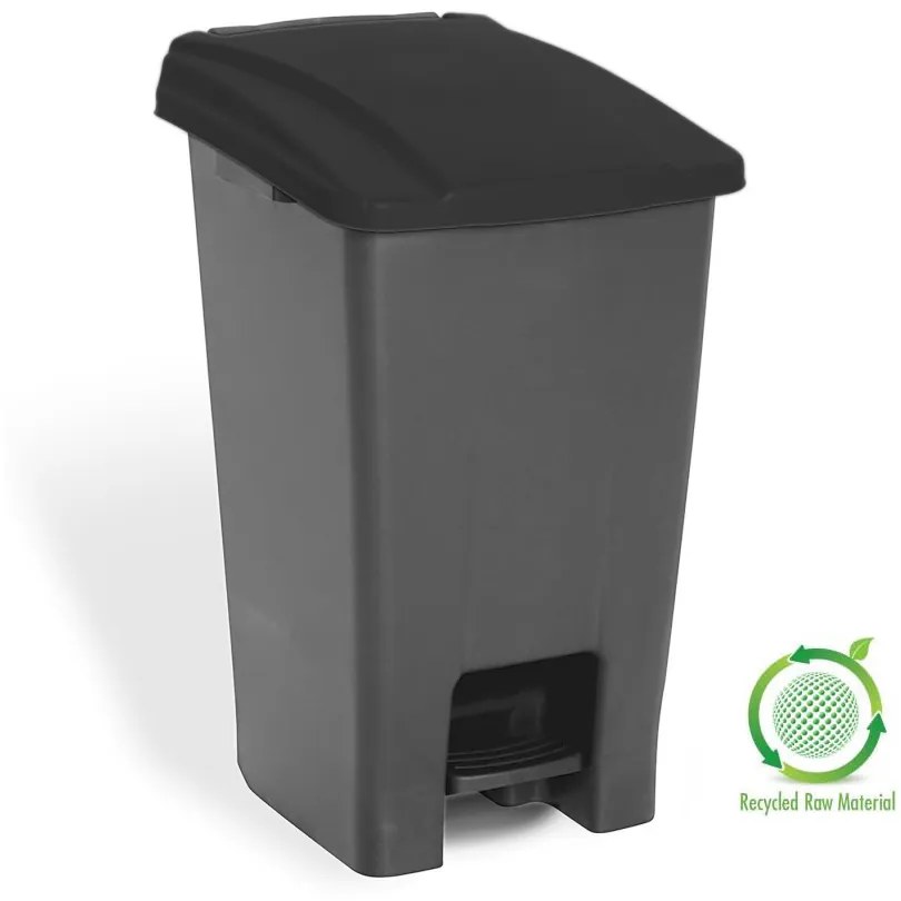 Planet Szelektív hulladékgyűjtő konténer, műanyag, pedálos, antracit/fekete, 70L