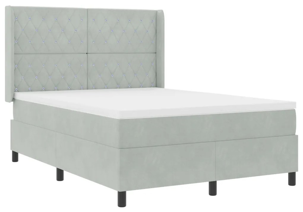 Boxspring Ágy Matrac with Light Grey 140x200 cm Velúr