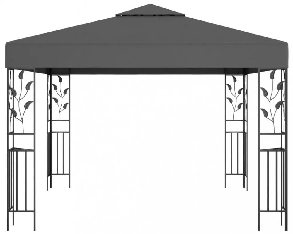 antracitszürke pavilon LED fényfüzérrel 3 x 3 m