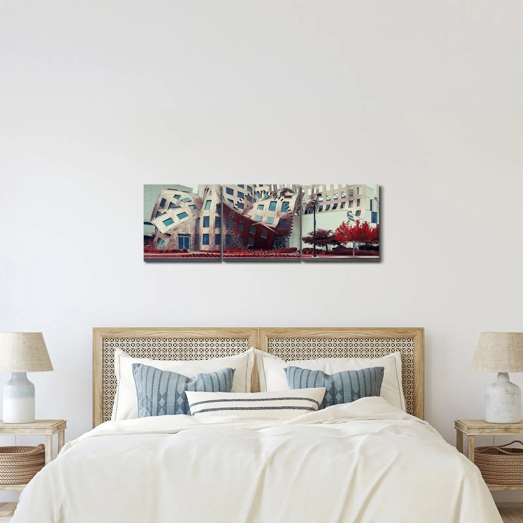 Kép - építészeti épület (órával) (90x30 cm)