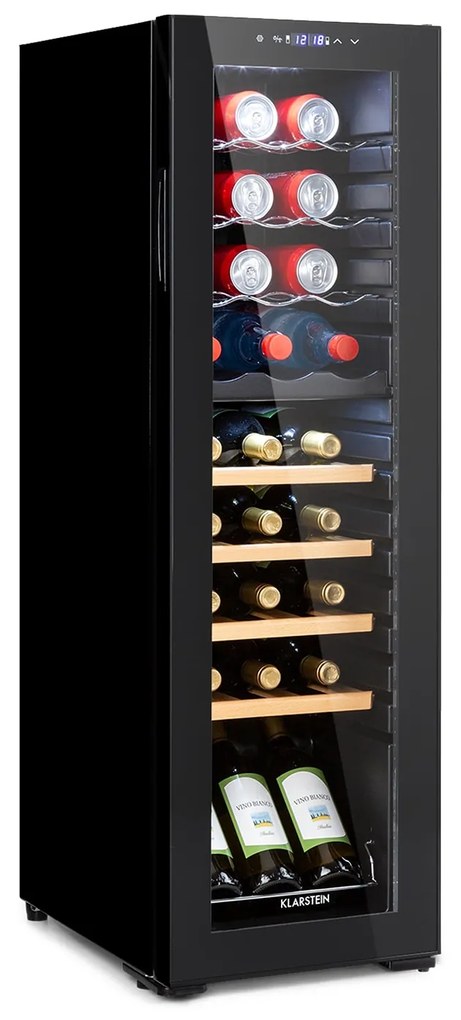Bovella 27 Duo+, 2 zónás borhűtő, 74 liter, 27 palack, üvegajtó