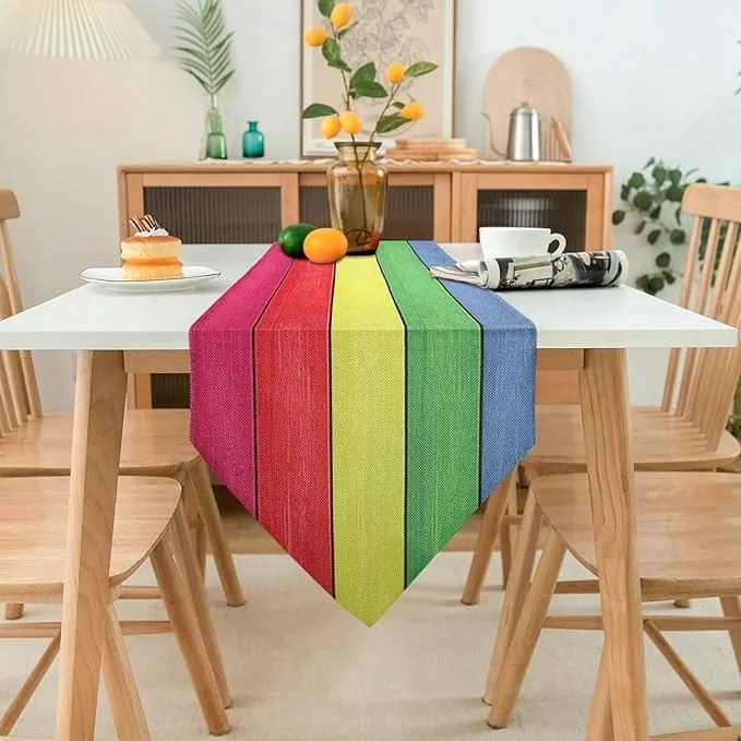 Dekoratív Abrosz asztalterítő színes rusztikus lenvászon 33x183