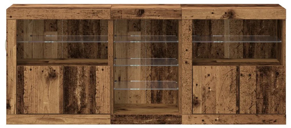 szekrény LED lámpákkal Régi fa 162x37x67 cm Fából készült
