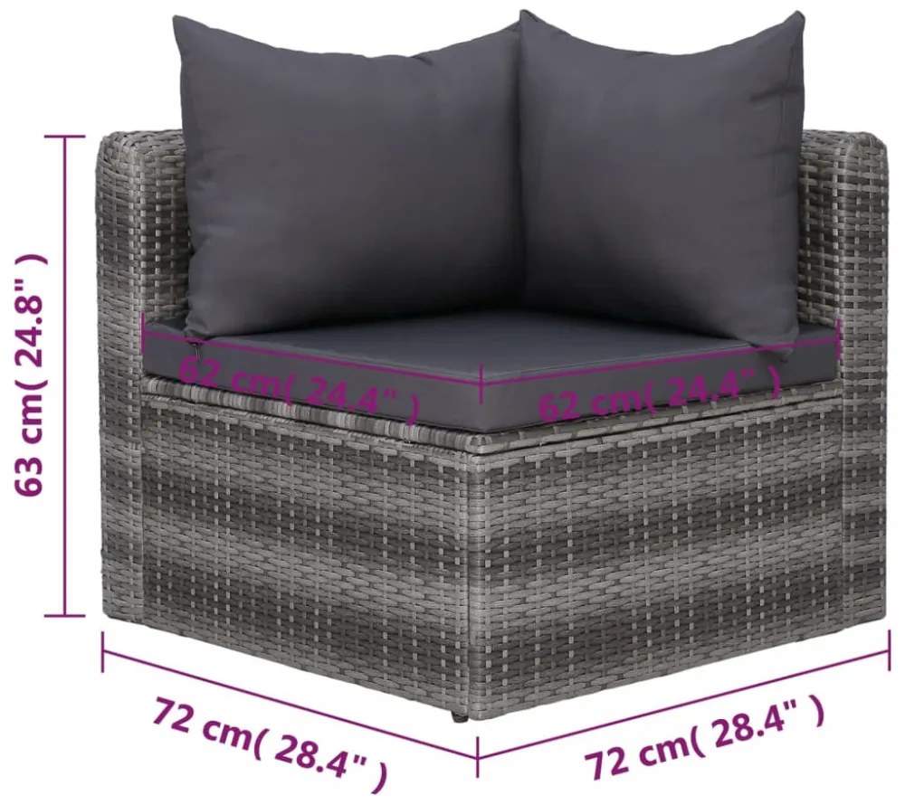 7-részes szürke polyrattan kerti bútorszett párnákkal