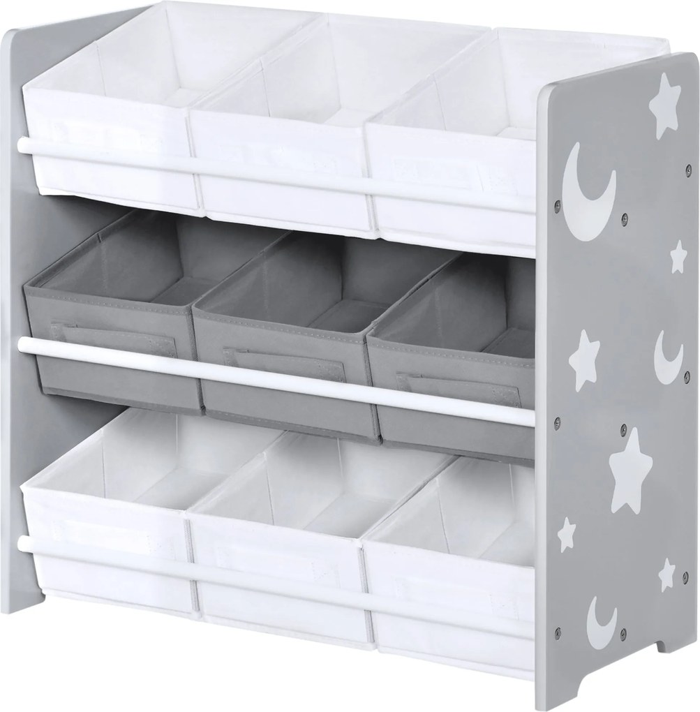 ZONEKIZ Gyermekpolc 9 Levehető Nem Szőtt Szövet Tárolódobozzal Játék Szervező Gyerekszobába, 63x30x60 cm, Szürke | Aosom