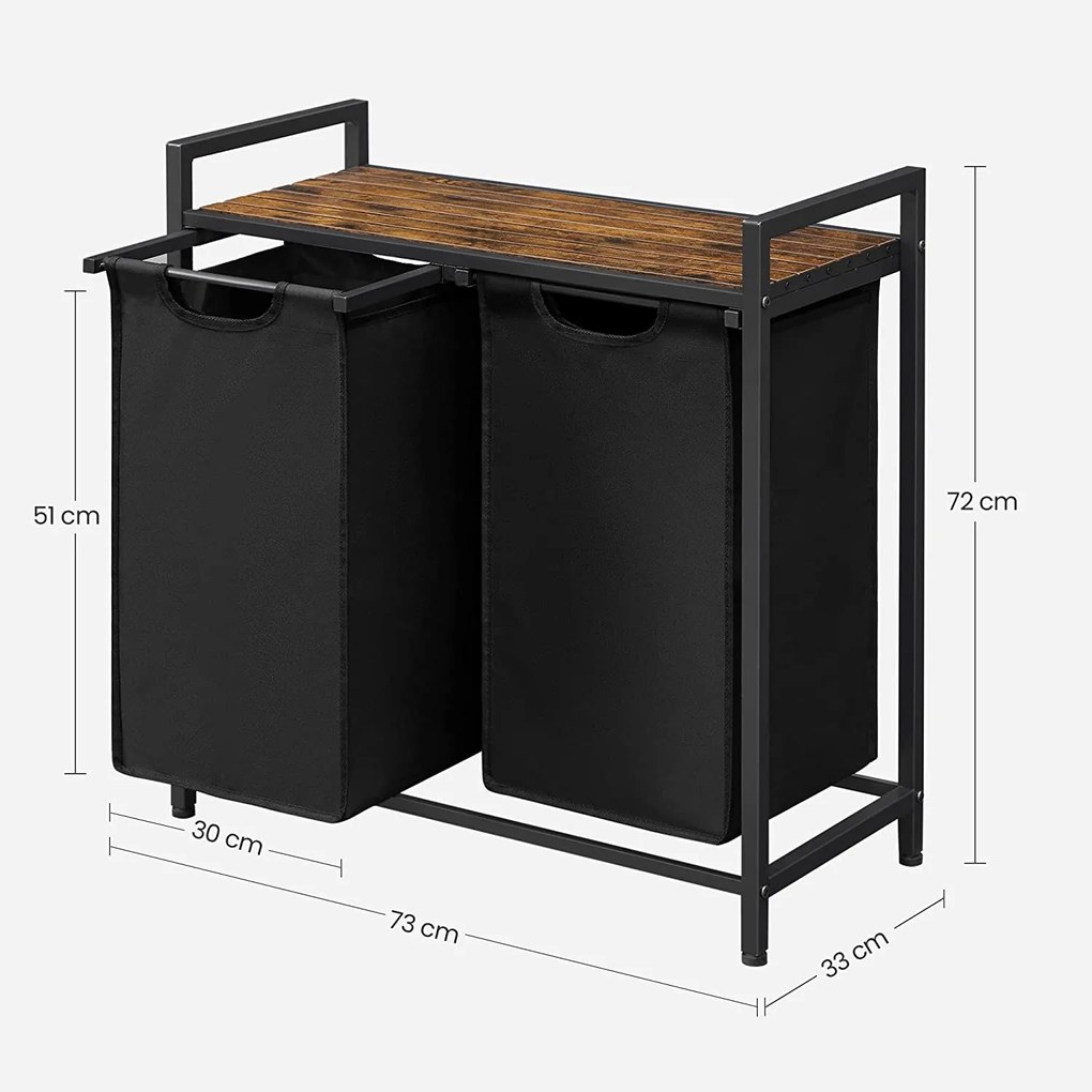 Szennyestartó, szennyes kosár 2 x 46 liter, rusztikus barna