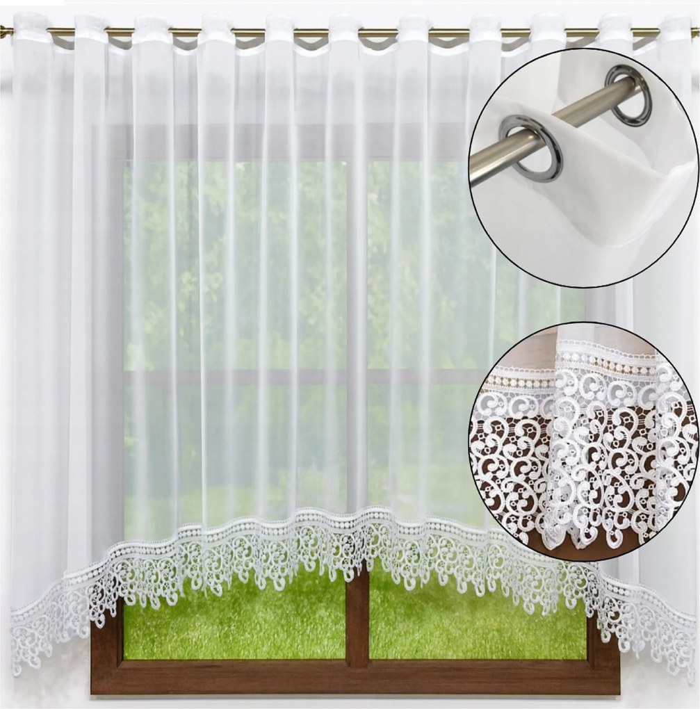 Kész függöny csipkével, íves, 170x300 cm, karikás/ringlis megoldással
