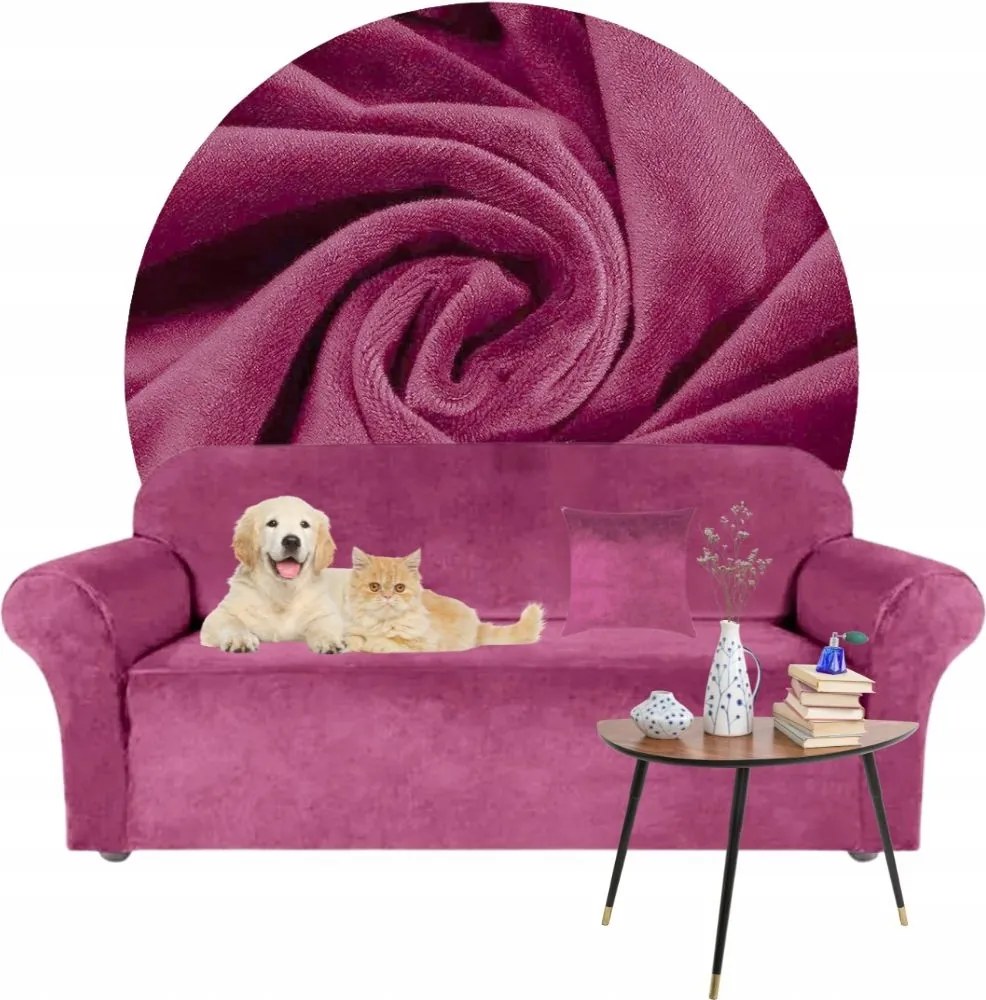 Kanapé Huzat Sarok Elasztikus Velúr Plüss 145-185 Sötét Rózsaszín