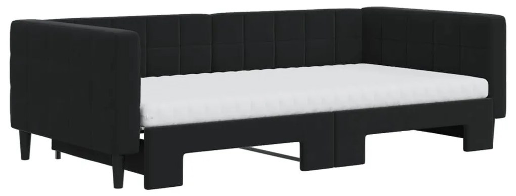 fekete kihúzható bársony heverő matraccal 100 x 200 cm