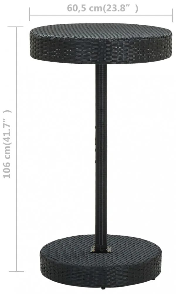 fekete polyrattan kerti asztal 60,5 x 106 cm