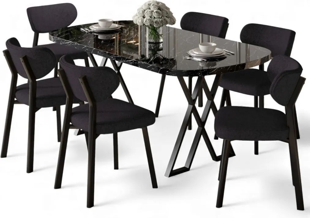 Axton étkezőgarnitúra, fekete márvány-antracit, 168 cm – TR240CHR2721