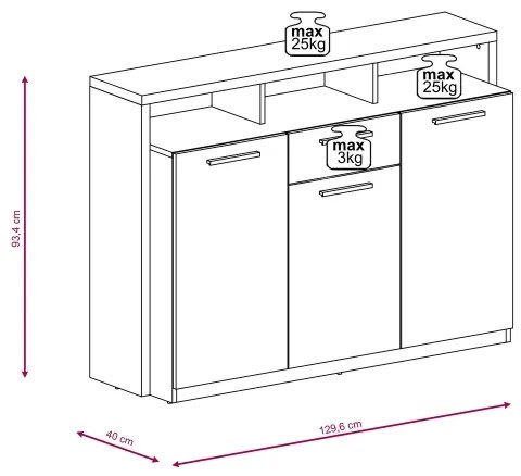 Komód LEBY sonoma tölgy/fehér