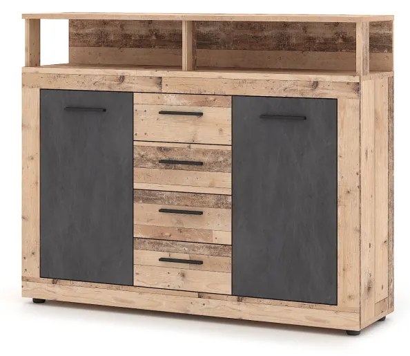 Komód 2 ajtóval és 4 fiókkal Old Style Light / Matera színkombinációban – LUNA MIDI B