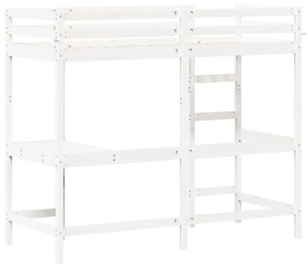 fehér tömör fenyőfa galériaágy íróasztallal 75 x 190 cm