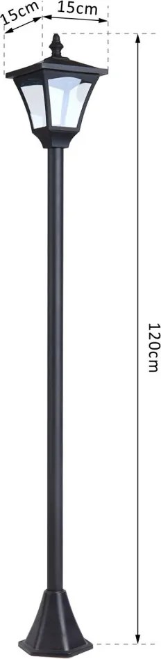 Outsunny Napelemes kerti lámpa, LED, 30 lumen, napelemes, talajra szerelhető tüske, 120 cm, fekete