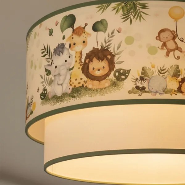 Brilagi-LED Gyerek csillár kábelen BOBO 1xE27/60W/230V Ø40 cm krém/zöld/dzsungel