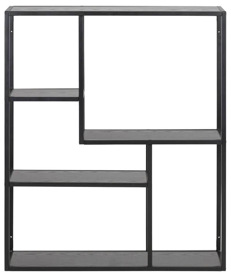 Fekete fali könyvespolc kőrisfa dekorral 75x91 cm Seaford – Actona