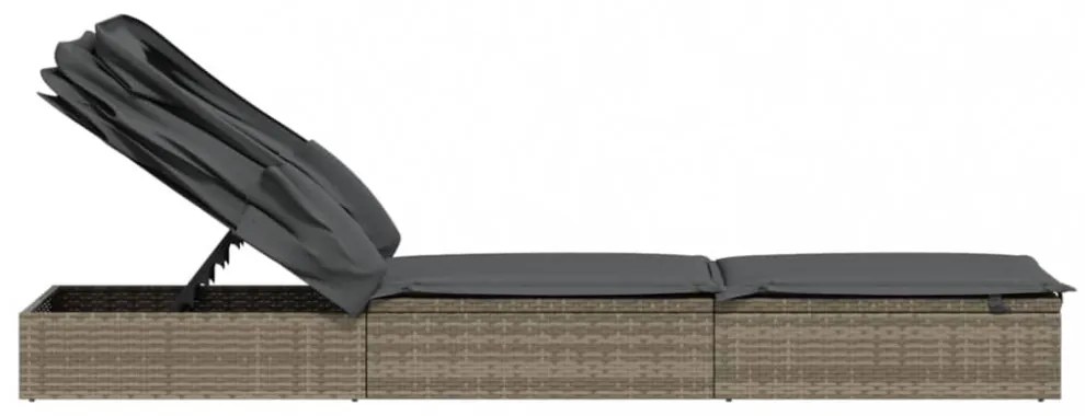 szürke polyrattan napozóágy összecsukható tetővel 213x63x97 cm