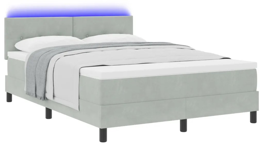 Box Spring Ágy Matrac & LED Szürke 160x200 cm Bársony