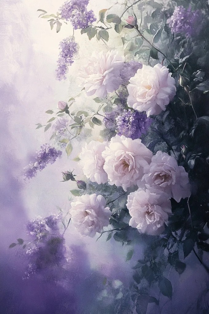 Vászonkép Canvas Lila Virágok Rózsák Bokor Nélkül Vintage 80x120