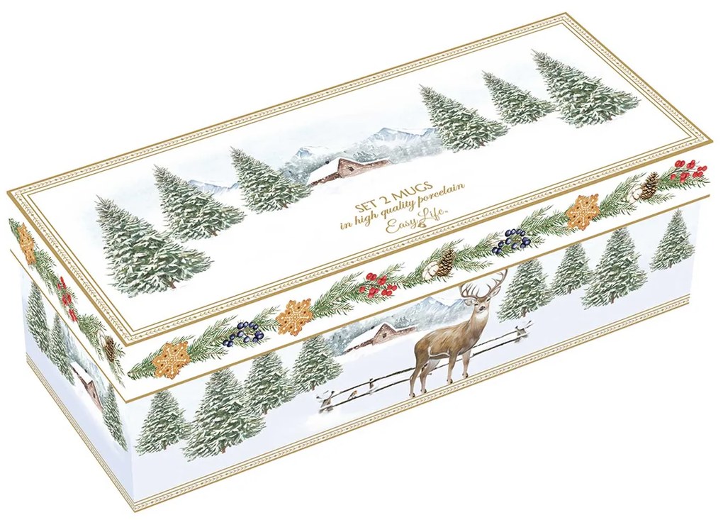 Karácsonyi porcelán bögre 2db szarvasos White Forest díszdobozban