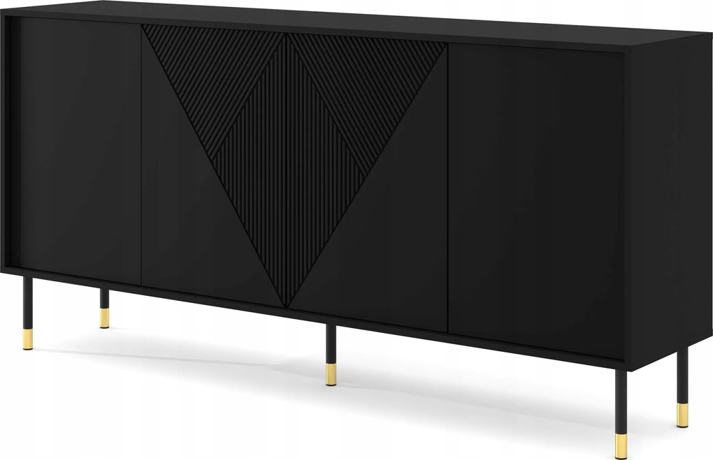 Komód Woody 180 cm 4D mart fekete matt fém lábak