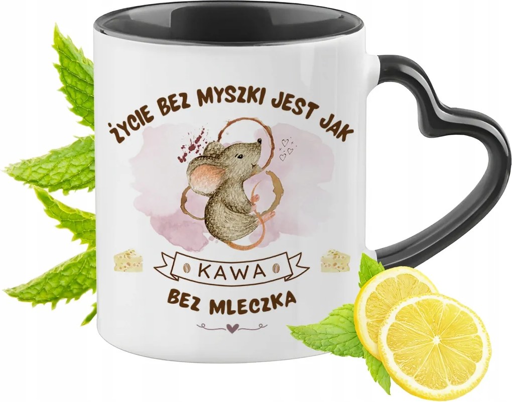 Egér Bögre Fekete Szív Alakú Füllel Ajándék