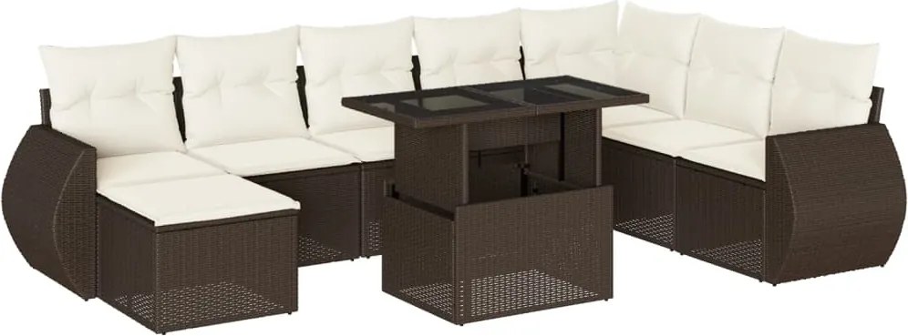 vidaXL 9 részes barna polyrattan kerti ülőgarnitúra párnákkal