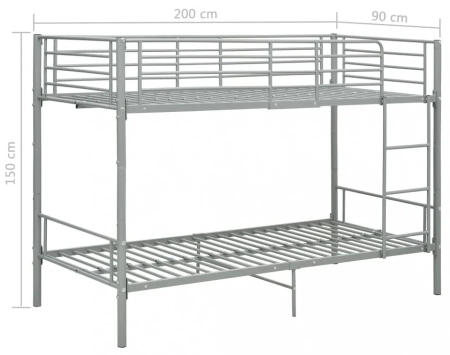 szürke fém emeletes ágy 90 x 200 cm